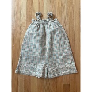 Apolina Kids Girls Pastel Plaid Smocked Romper Floral Embroidery Size 5-7Y